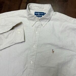 Vtg Polo Ralph Lauren Shirt Men XL 17-35 Beige Flesh Pony Yarmouth Oxford Button